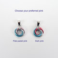 Transgender pride pendant necklace, chainmail love knot, trans pride jewelry, pink white blue