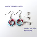 Transgender pride earrings, handmade love knot chainmail trans pride jewelry, choose light or dark pink