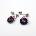 Tiny genderfluid pride earrings, handmade chainmail love knot LGBTQ+ jewelry, stainless steel studs
