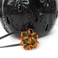 Halloween mini ornament or bag charm, chainmail dodecahedron ball, pumpkin orange and green seasonal decoration