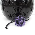 Halloween bag charm or mini ornament, handmade chainmail dodecahedron ball - purple, black, and green seasonal decoration