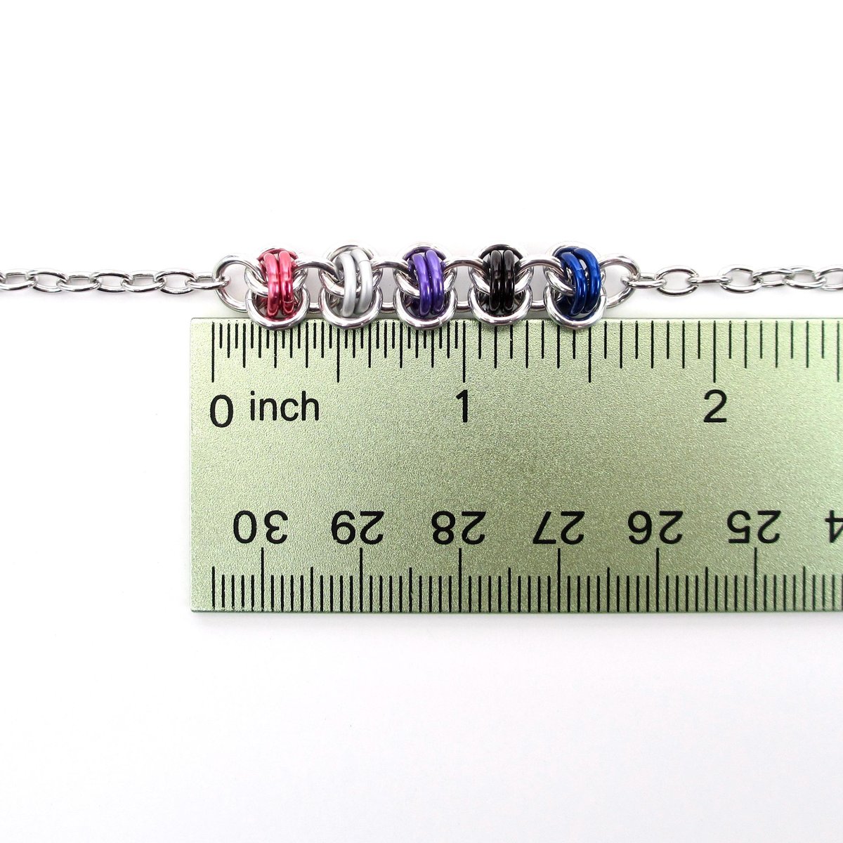 Genderfluid pride anklet - handmade chainmail barrel weave and stainless steel cable chain, LGBTQ+ adjustable ankle jewelry
