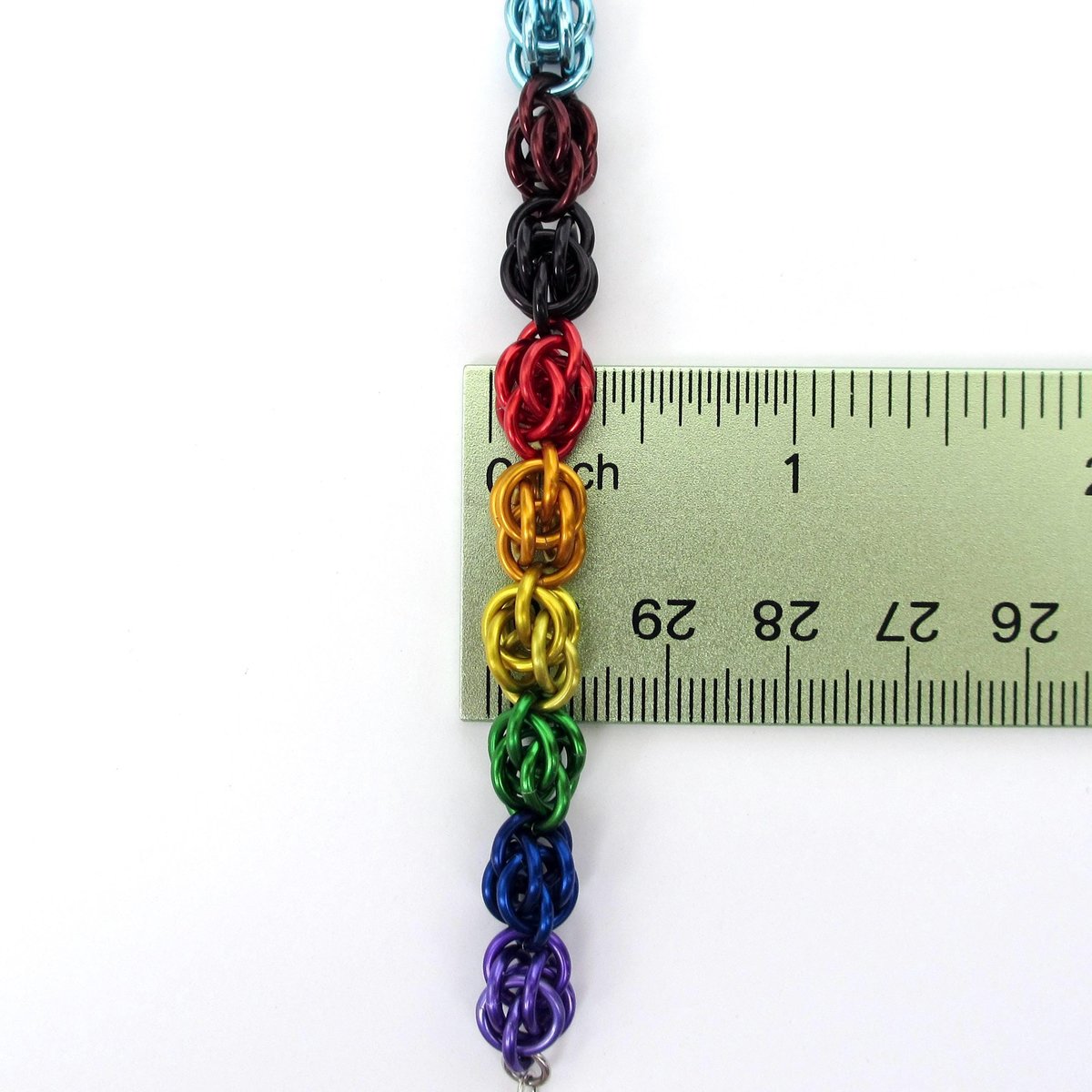 Progress pride necklace, chainmail Sweetpea weave LGBTQ jewelry in rainbow, trans and BIPOC colors, choose your length