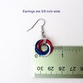 Red, white and blue chainmail Love Knot earrings, American patriotic jewelry