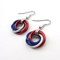 Red, white and blue chainmail Love Knot earrings, American patriotic jewelry