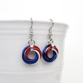 Red, white and blue chainmail Love Knot earrings, American patriotic jewelry