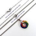 Gay pride pendant necklace, chainmail love knot, rainbow LGBT jewelry