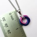 Bi pride pendant necklace, chainmail love knot, bisexual pride jewelry