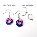 Bisexual pride earrings, love knot chainmail earrings, bi pride jewelry; pink, purple, blue