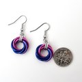 Bisexual pride earrings, love knot chainmail earrings, bi pride jewelry; pink, purple, blue