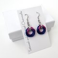 Bisexual pride earrings, love knot chainmail earrings, bi pride jewelry; pink, purple, blue