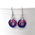 Bisexual pride earrings, love knot chainmail earrings, bi pride jewelry; pink, purple, blue