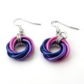 Bisexual pride earrings, love knot chainmail earrings, bi pride jewelry; pink, purple, blue