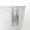 Silver aluminum chainmaille earrings, Shaggy Loops weave
