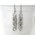 Silver aluminum chainmaille earrings, Shaggy Loops weave
