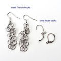 Silver aluminum chainmaille earrings, Shaggy Loops weave