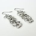 Silver aluminum chainmaille earrings, Shaggy Loops weave