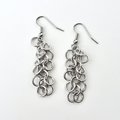 Silver aluminum chainmaille earrings, Shaggy Loops weave