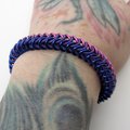Bi pride chainmaille bracelet, stretchy box chain, bisexual jewelry; pink, purple, and blue