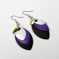 Nonbinary pride earrings, chainmail scales earrings; yellow white purple black