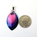 Bisexual pride jewelry, chainmail scale pendant, pink purple blue