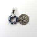 Gray pendant necklace, chainmail love knot, small circle minimalist jewelry