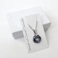 Gray pendant necklace, chainmail love knot, small circle minimalist jewelry