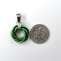 Shamrock green love knot chainmail pendant, small, simple minimalist jewelry for her