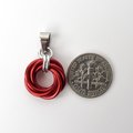 Red pendant necklace, chainmail love knot circle pendant, red chainmail jewelry
