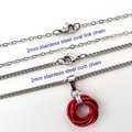 Red pendant necklace, chainmail love knot circle pendant, red chainmail jewelry