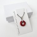 Red pendant necklace, chainmail love knot circle pendant, red chainmail jewelry