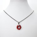Red pendant necklace, chainmail love knot circle pendant, red chainmail jewelry