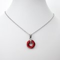 Red pendant necklace, chainmail love knot circle pendant, red chainmail jewelry