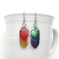 LGBTQ pride earrings, gay pride jewelry, mismatched rainbow chainmail scales earrings