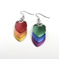 LGBTQ pride earrings, gay pride jewelry, mismatched rainbow chainmail scales earrings