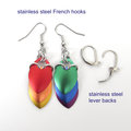 LGBTQ pride earrings, gay pride jewelry, mismatched rainbow chainmail scales earrings