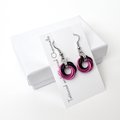 Love knot chainmaille earrings, hot pink and black small circle jewelry