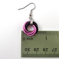 Love knot chainmaille earrings, hot pink and black small circle jewelry