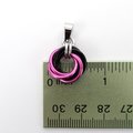 Hot pink and black pendant, chainmail love knot necklace, small, swirled circle minimalist jewelry
