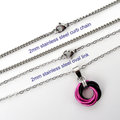 Hot pink and black pendant, chainmail love knot necklace, small, swirled circle minimalist jewelry