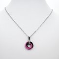 Hot pink and black pendant, chainmail love knot necklace, small, swirled circle minimalist jewelry