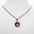 Hot pink and black pendant, chainmail love knot necklace, small, swirled circle minimalist jewelry
