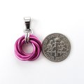Hot pink pendant necklace, chainmail love knot, dainty pendant, circle pendant, chainmail jewelry