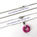 Hot pink pendant necklace, chainmail love knot, dainty pendant, circle pendant, chainmail jewelry