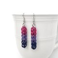 Bisexual pride earrings, bi pride jewelry, chainmail earrings, full Persian chainmail weave; pink, purple, blue