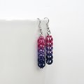 Bisexual pride earrings, bi pride jewelry, chainmail earrings, full Persian chainmail weave; pink, purple, blue