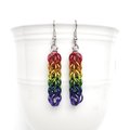 LGBTQ pride earrings, rainbow chainmail gay pride jewelry, Full Persian chainmail weave