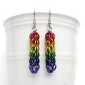 LGBTQ pride earrings, rainbow chainmail gay pride jewelry, Full Persian chainmail weave
