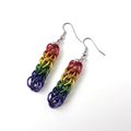 LGBTQ pride earrings, rainbow chainmail gay pride jewelry, Full Persian chainmail weave