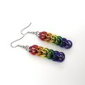 LGBTQ pride earrings, rainbow chainmail gay pride jewelry, Full Persian chainmail weave